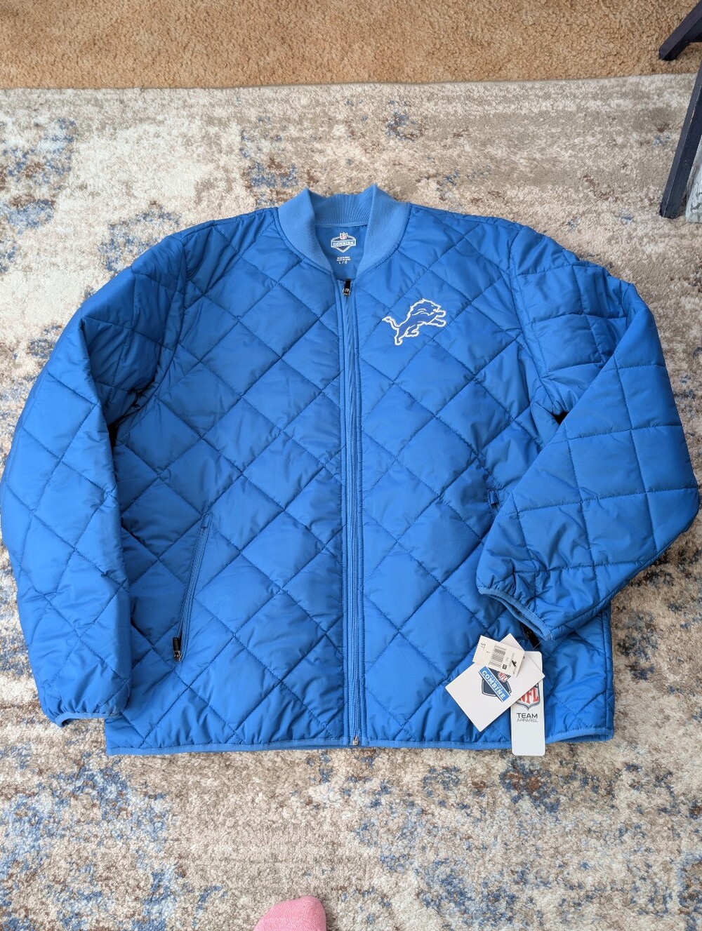 NFL Scouting Combine Men’s Honolulu Blue Quilted Detroit Lions Jacket New